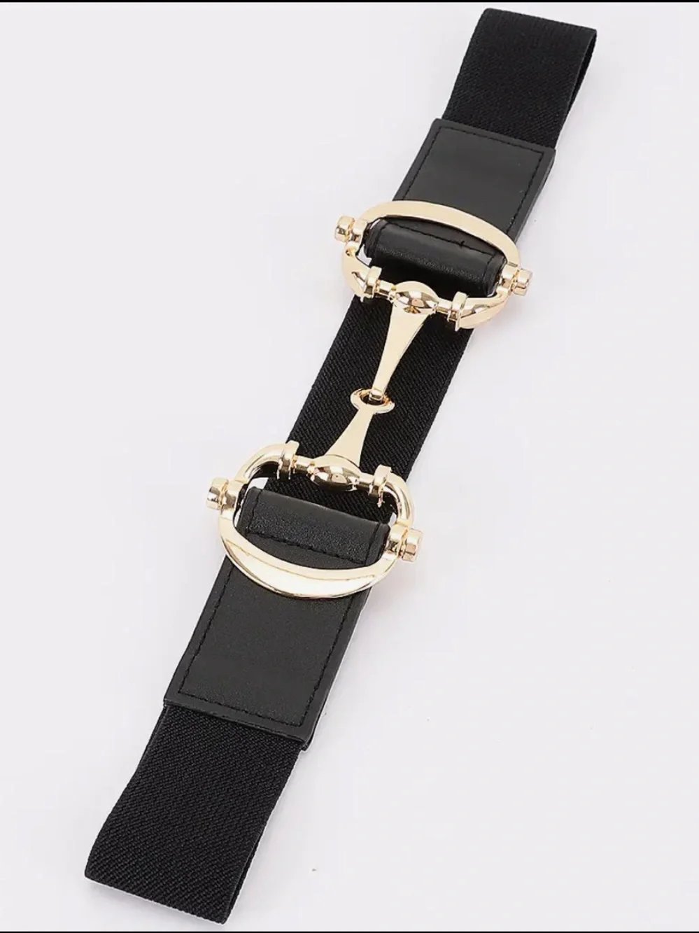 Gold Horsebit Black Elastic Waist Belt - Women's Accessory